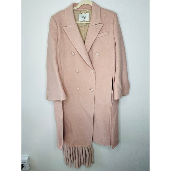 Fendi Muted Pink Button Camel Wool Pleated Sides Dangling Tassel Fringe 42 - Picture 2 of 16